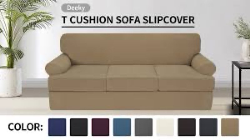 Deeky 4 Pieces Stretch Sofa Covers T Cushion Sofa Slipcover Soft Fleece Couch Cover Furniture Protec