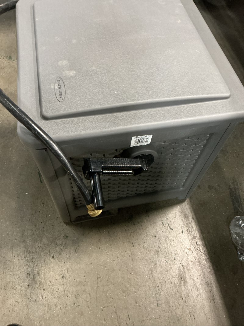 Condition photo showing As Is for suncast smart trak 225 ft. gray free standing hideaway hose reel