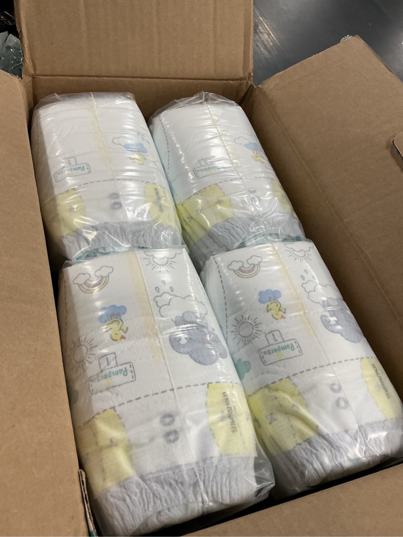 Condition photo showing New/Like New for pampers swaddlers diapers, size 1 (8-14 lbs), 164 count, absorbent, keeps baby dry and comfortable, skin safe disposable baby diaper size 1 164