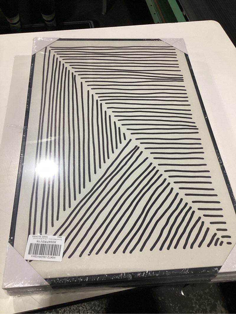 Condition photo showing New/Like New for Drsoum Mid-Century Modern Framed Wall Art Large 16x24in Minimalist Abstract Boho Black Line Wall Decor Geometric Artwork Kitchen Dining Room Black Framed Black Mid-Century 16" x24" x3pcs, Black Framed