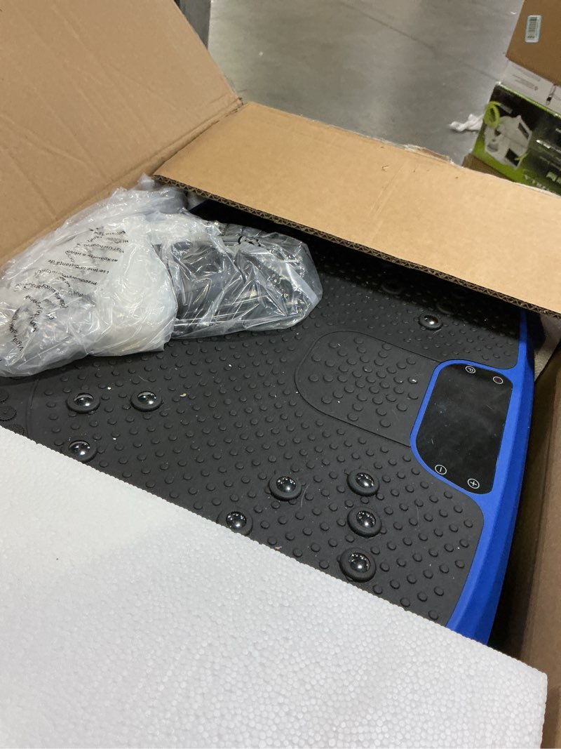 Condition photo showing As Is for vibration plate exercise machine, vibrating fitness platform for lymphatic drainage, full body shaker workout equipment, bluetooth power shaping vibrate plate, board sport for home exercise gym
