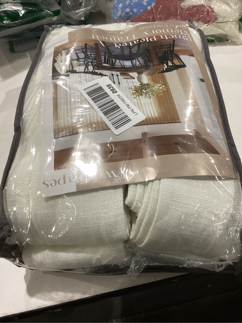 Condition photo showing New/Like New for 86 Inch Pinch Pleated Linen Curtains 2 Panels for Living Room Bedroom Memory Training Shaped Semi Sheer Pleat Drapes with Hooks Rings Light Filtering Window Curtain 40x86 Beige White Beige White 40"W x 86"L (Pack of 2)