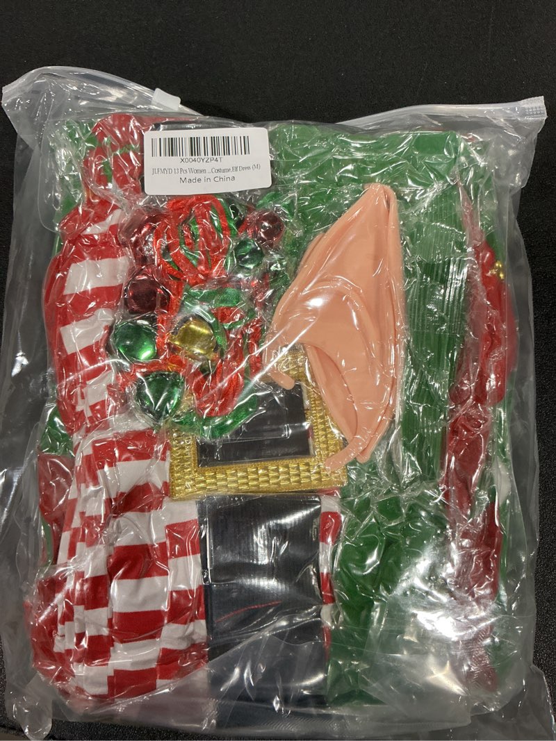 Condition photo showing New/Like New for 13Pcs Women Christmas Elf Costume Set,Santa's Helper Costume,Green Christmas Elf Dress,Xmas Elf Party Cosplay Medium