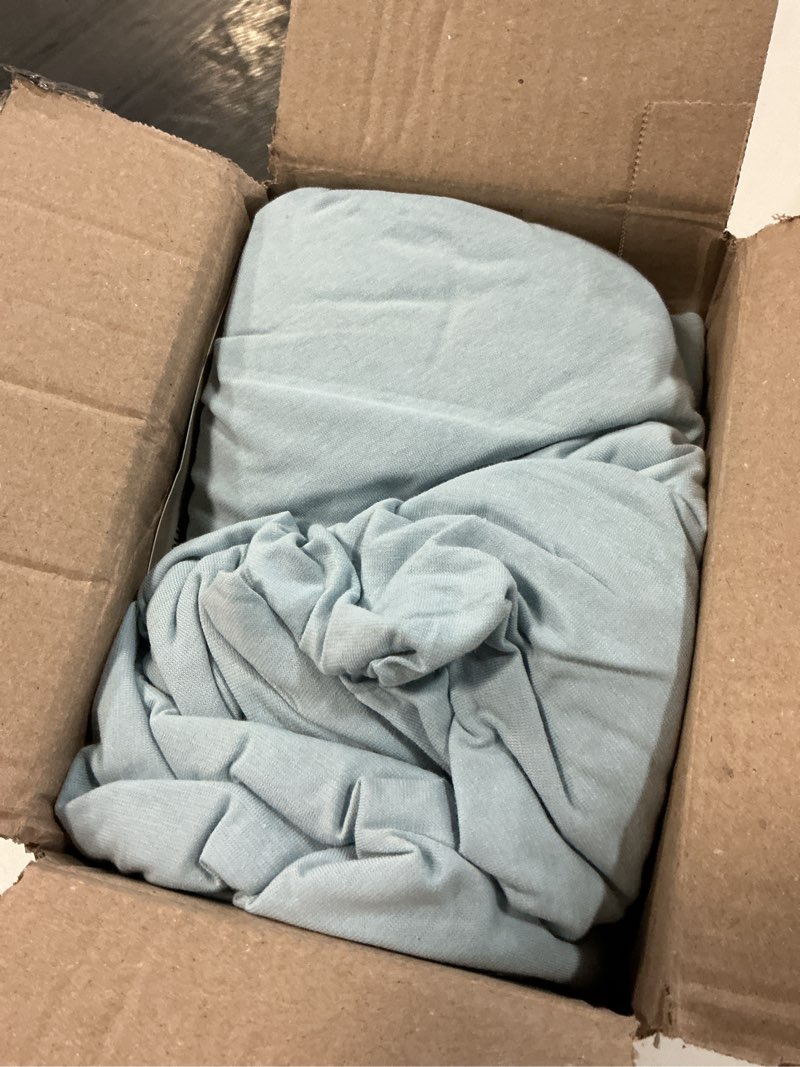 Condition photo showing Good Condition for pure era jersey knit cotton fitted bottom sheet only (no flat sheet or shams) deep pocket up to 15" to 20" ultra soft comfy breathable light blue full