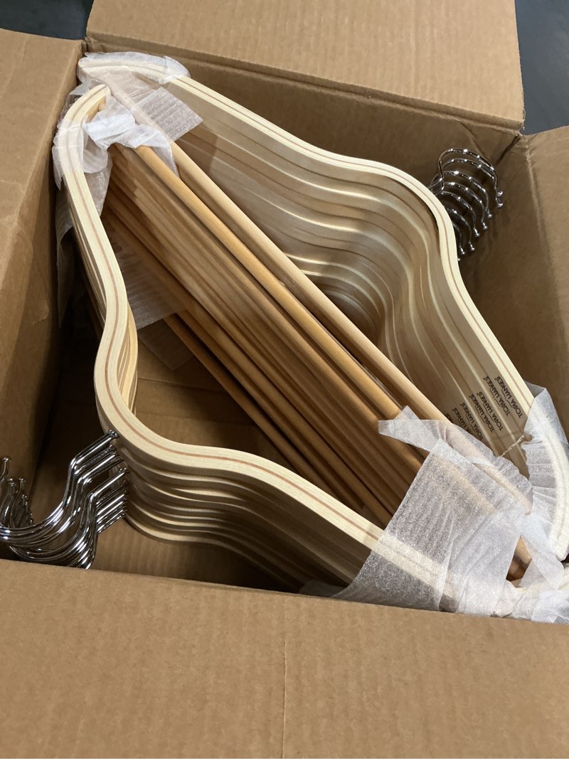 Condition photo showing New/Like New for TOPIA HANGER Sleek Wooden Hangers with Non-Slip Rubber Grips, Sweater Hangers No Shoulder Bump, Lightweight Clothes Hangers 30-Pack, 360° Swivel Hook and Pants Bar-CT63N30