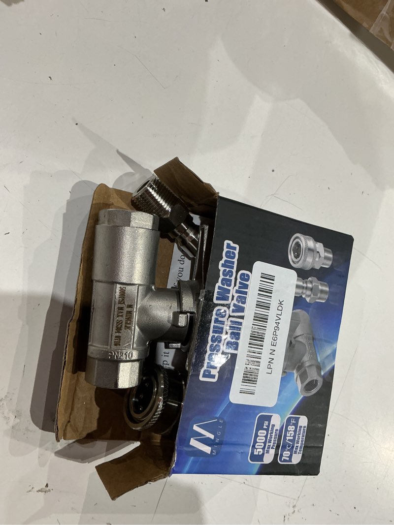 Condition photo showing As Is for m mingle ball valve pressure washer, 3/8" quick connect ball valve for power washer hose, 5000 psi