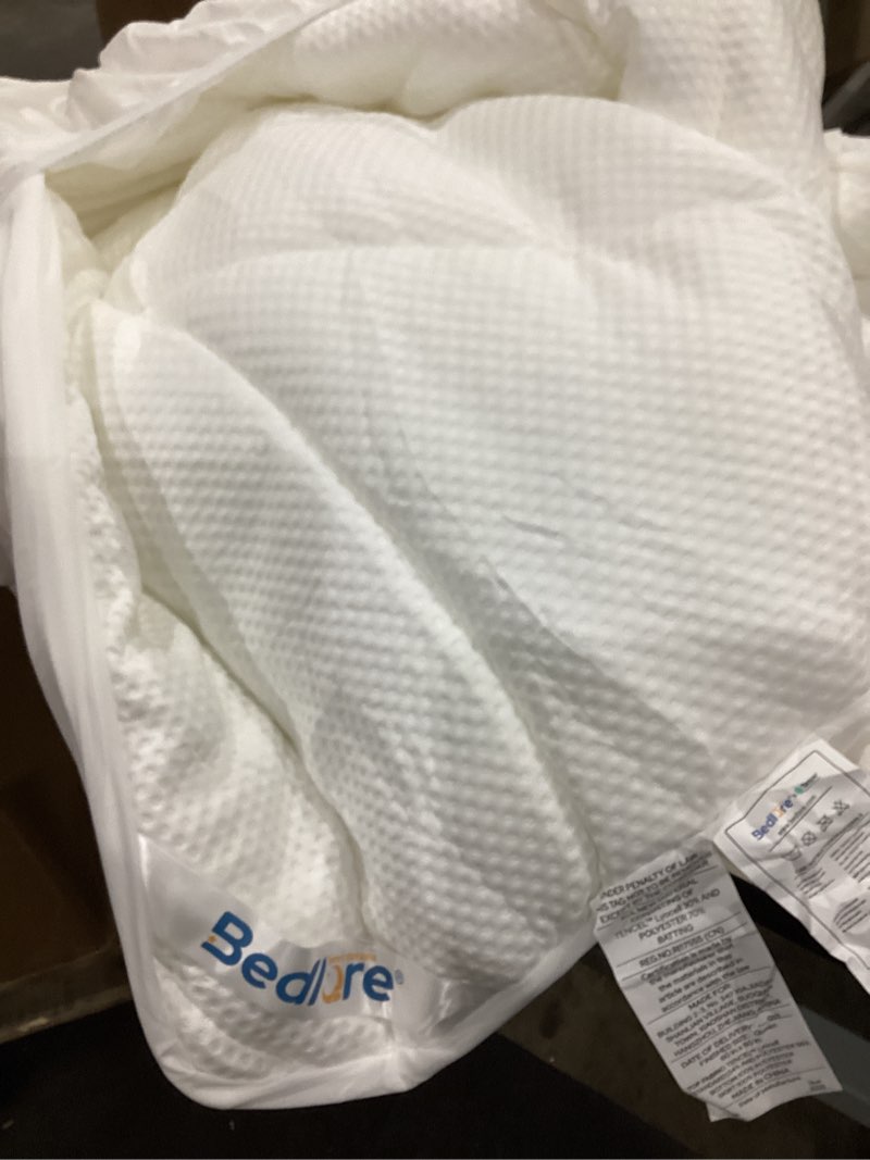 Condition photo showing As Is for bedlore king mattress topper, thick pillow top pad for back pain relief, cooling soft mattress cover with deep pockets 6-18 inch white king