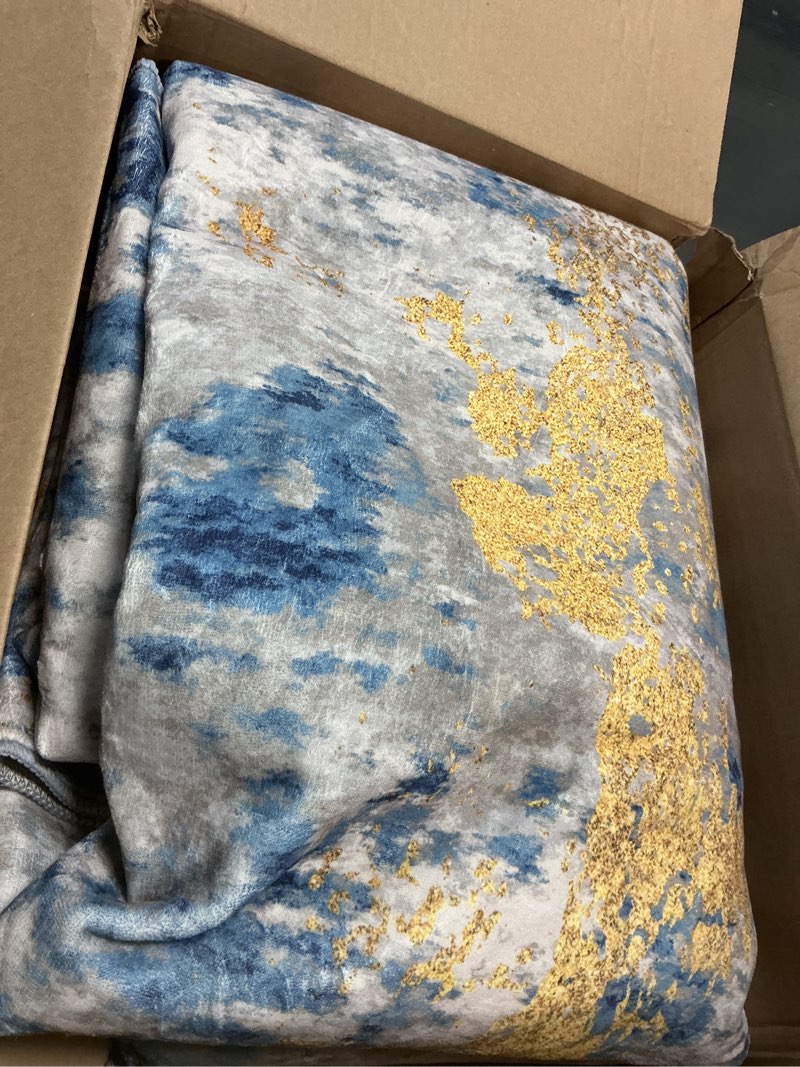 Condition photo showing Good Condition for washable area rugs 8'x10' non-slip modern abstract soft for living room entryway bedroom nursery, print pattern, grey blue gold/golden blue/gold 8' x 10' (rectangular)