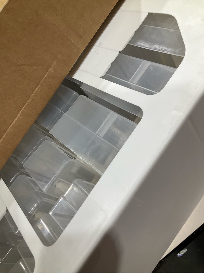 Condition photo showing As Is for Akro-Mils 44-Drawer Plastic Drawer Storage Cabinet for Garage Organization, Bead Organizer, Building Bricks Storage, Teacher Toolbox, Makeup Organizer, 20" W x 6" D x 16" H, 10144 White White 44 Drawer 1 pack