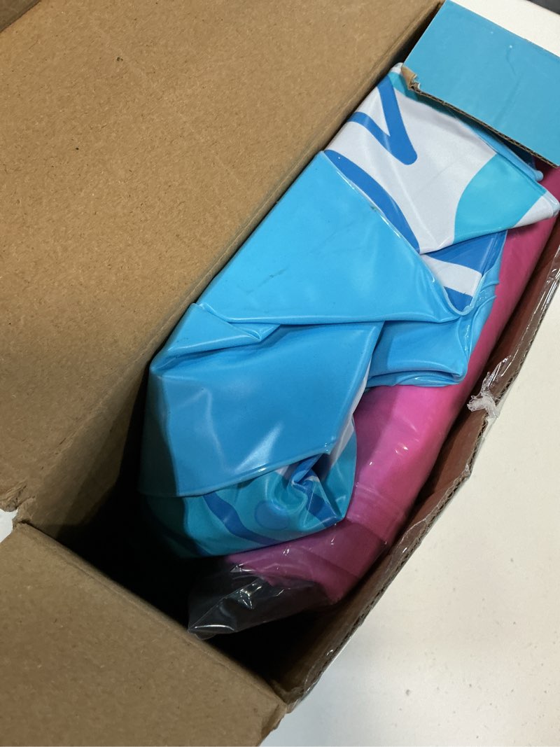 Condition photo showing Good Condition for sloosh inflatable pool floats adult,2 pack pool chairs with cup holders,x-large blow up floats chair,hammock noodle mat for relaxing summer water fun swimming party beach leaves design,blue,pink