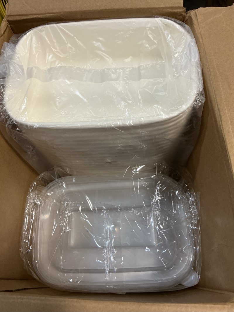 Condition photo showing Good Condition for maxdot 50 pack 22 oz disposable food containers with lids paper food containers bowls for meal prep, salad, ice cream, yogurt, soup bowls party leftover box white 22 oz