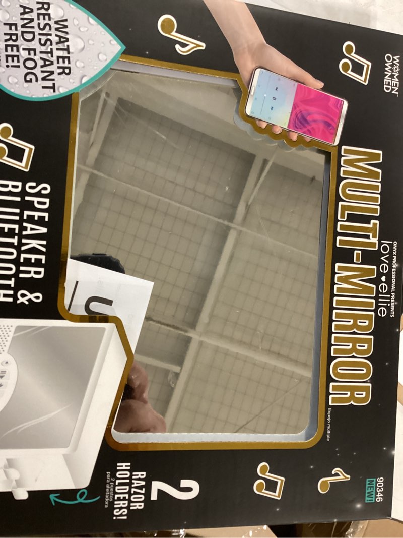 Condition photo showing New/Like New for Love Ellie Brigette Fogless Shower Mirror with Lights & Bluetooth Speaker  White Finish  Suction Cup Mount