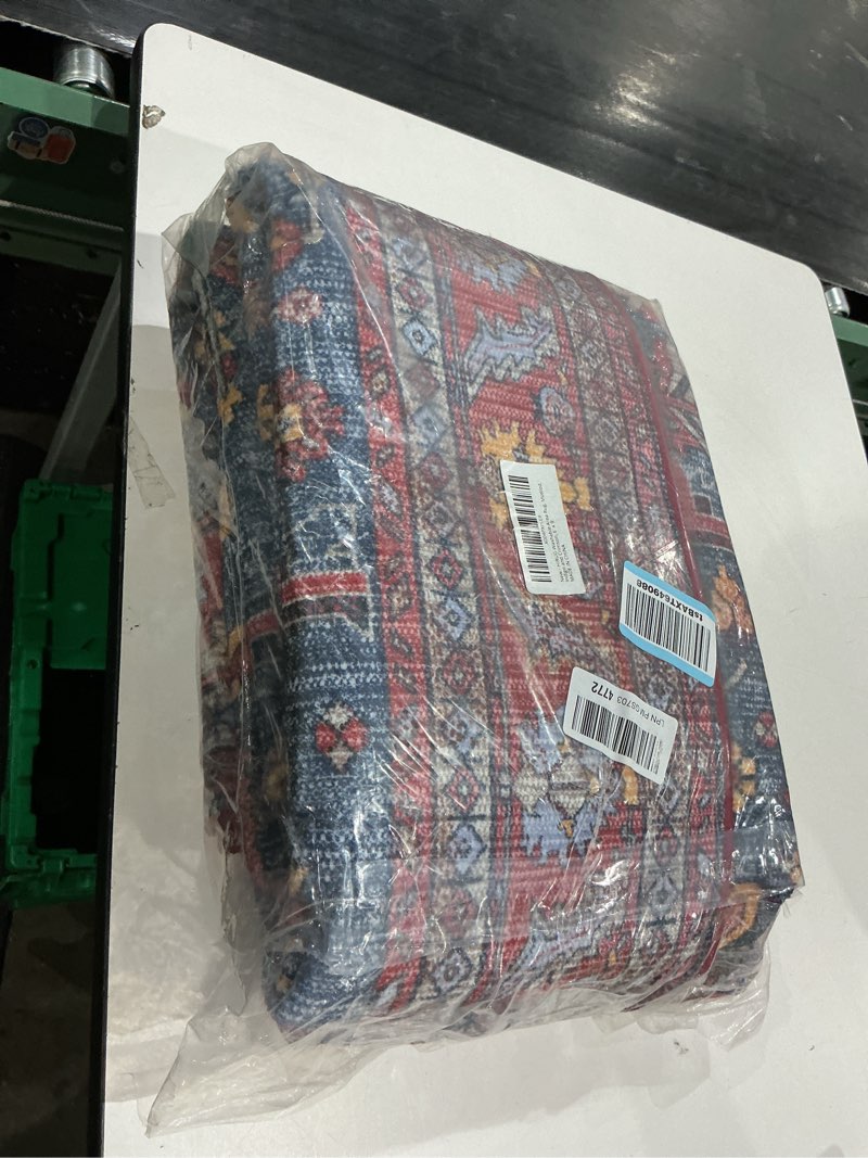 Condition photo showing Good Condition for washable area rug 6' x 9' vintage traditional persian mat - foldable distressed non-slip machine washable carpet for living room bedroom kitchen home decor - indigo and crimson indigo and crimson 6' x 9' (rectangular)