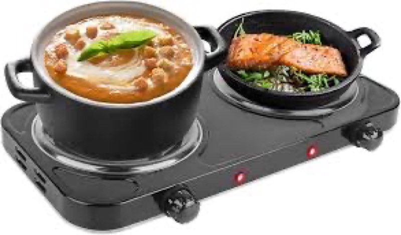 iMounTEK Electric Stove for Cooking 2000W Electric Double Burner Coil Heating Hot Plate Stove Countertop RV with Non Slip Rubber Feet 5 Temperature Adjustments for Home Camping Kitchen (black-Double) 2Burner-17.5x9.5x2.5 inch black