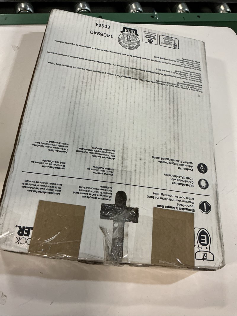 Condition photo showing As Is for KOHLER 4636-RL-0 Cachet ReadyLatch Elongated Toilet Seat Slow Close, Soft Close Toilet Seat Quiet Lid, Contoured Grip-Tight Bumpers Installation Hardware, Apartment Essentials, White White Elongated Ready Latch