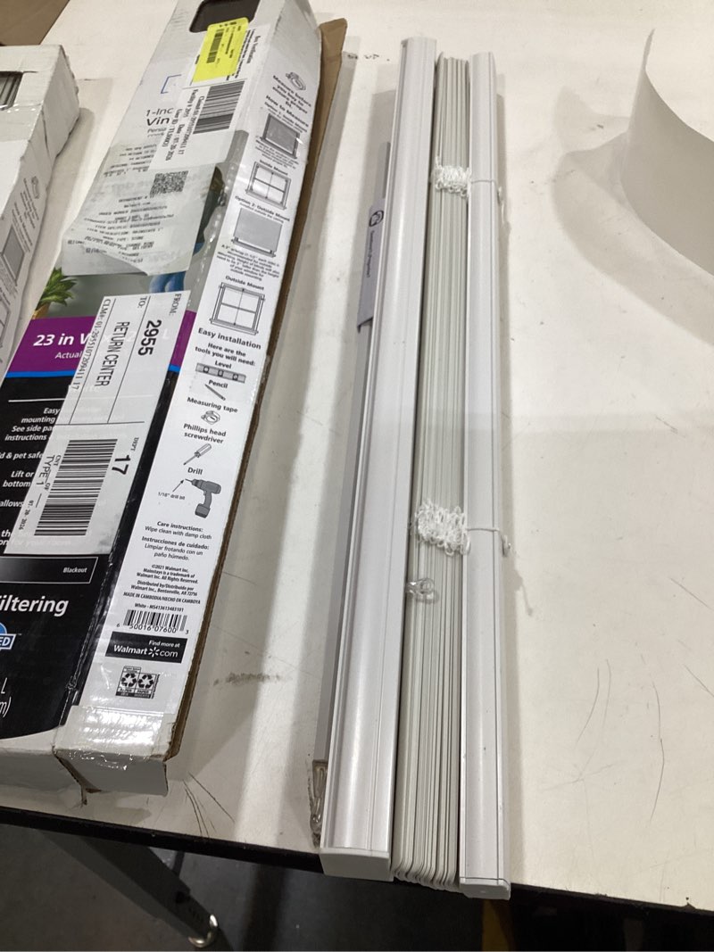Condition photo showing Good Condition for mainstays 1  cordless vinyl light filtering mini blinds  1-piece  white  23  w x 42  l