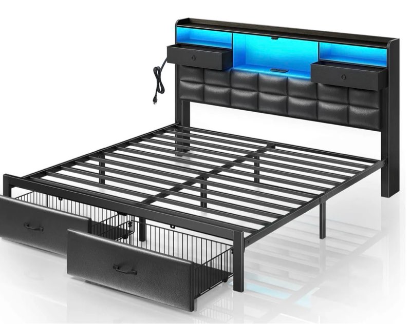 rolanstar queen bed frame with drawers and charging station black bed frame bf020-v2-bk-t-rr