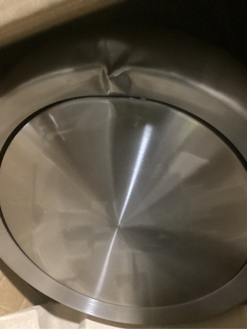 Condition photo showing Good Condition for amazon basics round stainless steel trash can with swing lid, fingerprint and smudge resistant, 65 litre/17.2 gallon, silver, black