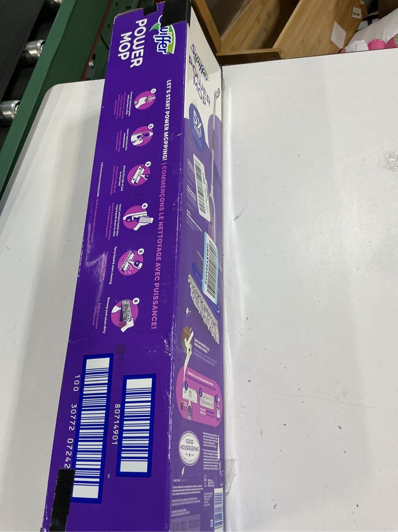 Condition photo showing Good Condition for Swiffer PowerMop Multi-Surface Mop Kit for Floor Cleaning, Includes PowerMop, 2 Mopping Pad Refills, 1 Cleaning Solution with Fresh Scent and 2 Batteries Purple and White