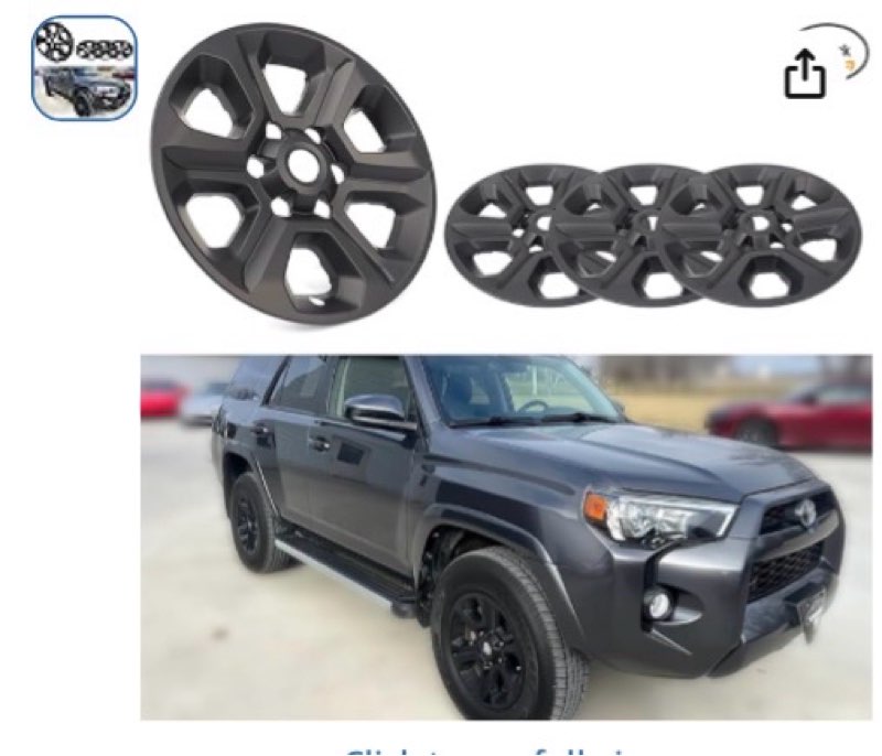 17 inch hubcap wheel skin covers compatible with 2014-2024 toyota 4runner sr5, durable abs plastic rim covers (set of 4), fit for standard wheels - snap on tire cover replacement (matte black)