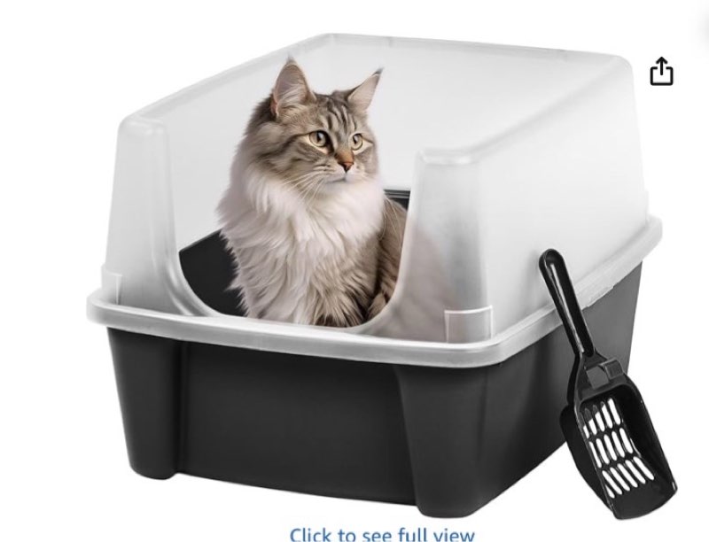 (box of 2 )IRIS USA Large Cat Litter Box with Scatter Shield and Scoop, Open Top High Sided Cat Litter Pan, Black