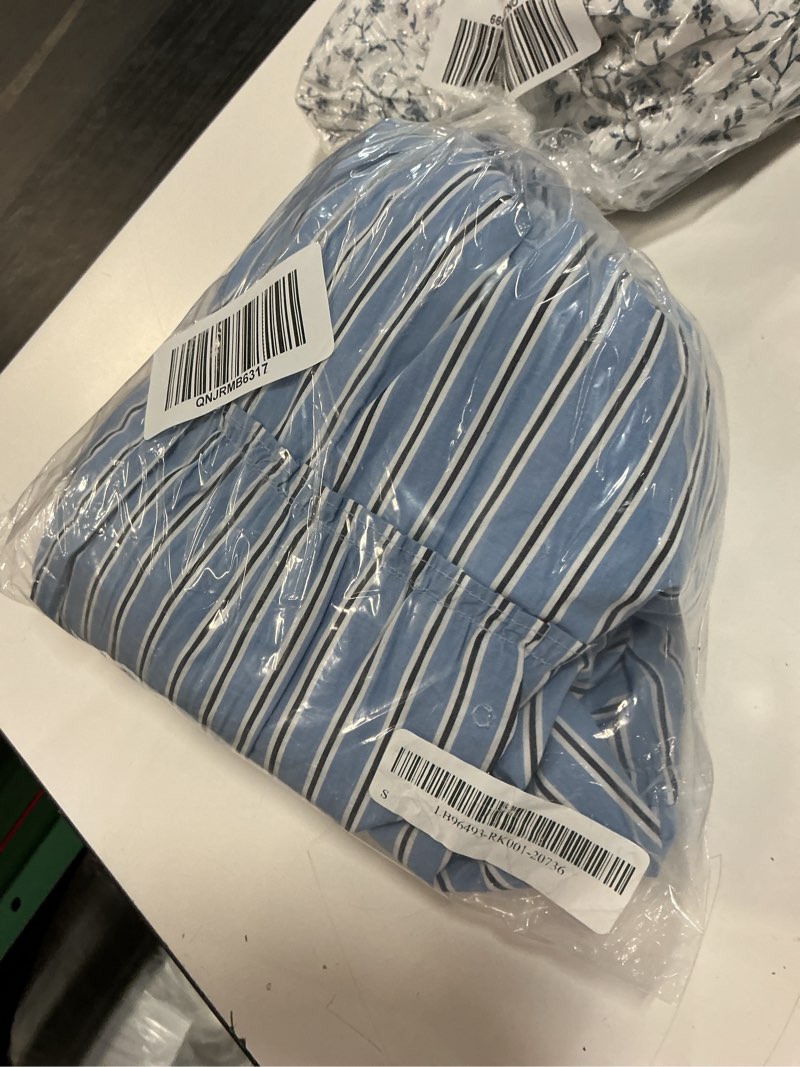 Condition photo showing Good Condition for 100% organic cotton poplin smocked midi dress, xs, tribeca stripe