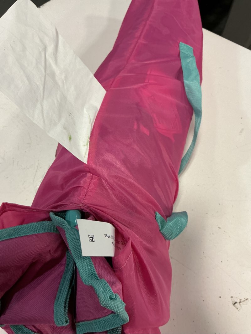 Condition photo showing As Is for ozark trail kids canopy chair with safety lock (125 lb. capacity)  pink/green