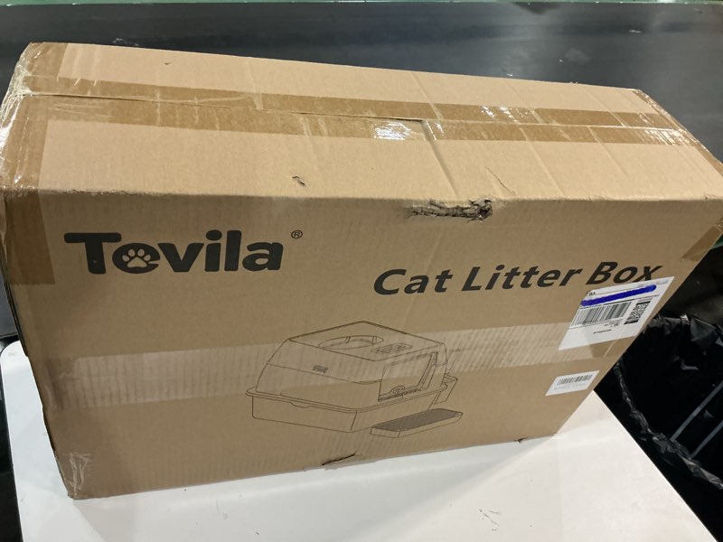 Condition photo showing New/Like New for Tevila Extra Large Stainless Steel Litter Box with Lid, High Sided Enclosed Metal Cat Litter Pan, Dog Proof Front Entry Top Exit, Odor Control Easy Clean Leak Proof, Includes Mat, Scoop & Step, Black