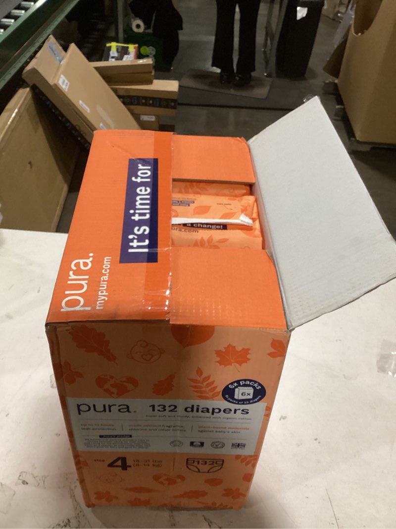 Condition photo showing Good Condition for Pura Size 4 Eco-Friendly Diapers (18-31 lbs) Hypoallergenic, Soft Organic Cotton, Sustainable, up to 12 Hours Leak Protection, Allergy UK, Recyclable Packaging, 6 Packs of 22 (132 Diapers) Size 4 (132 Diapers)