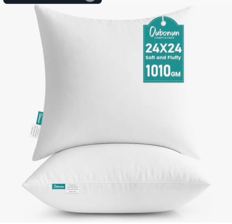 oubonun 24 x 24 throw pillow inserts - soft, plush & decorative down alternative pillows for couch s