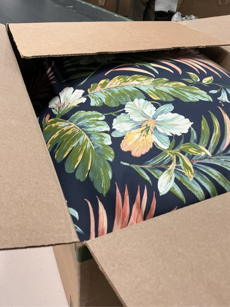 Condition photo showing Good Condition for arden outdoor patio dining chair cushion, 20x44, rain-proof seat pad, fade-resistant outdoor cushion simone blue tropical 1 pack simone blue tropical