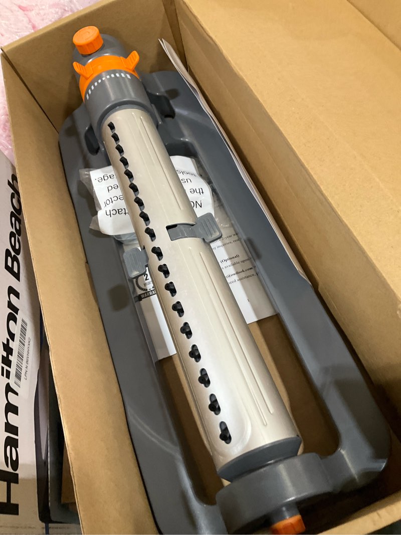 Condition photo showing Good Condition for oscillating water sprinkler for yard, lawn sprinkler with 3-way adjustable spray for garden and lawn large area outside watering, matel base