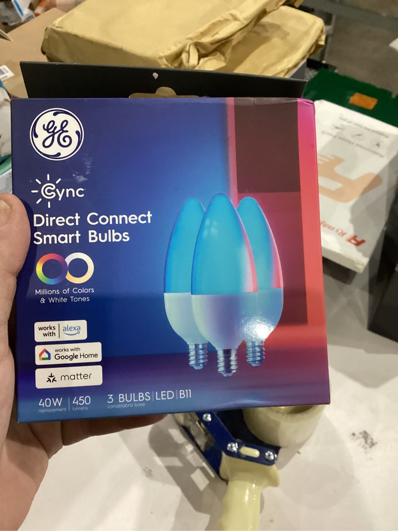 Condition photo showing New/Like New for GE Cync Smart LED Light Bulbs, Color Changing Decorative Light Bulbs, Indoor WiFi Lights, Matter Compatible, Compatible with Alexa and Google Home, Candelabra Base (3 Pack)