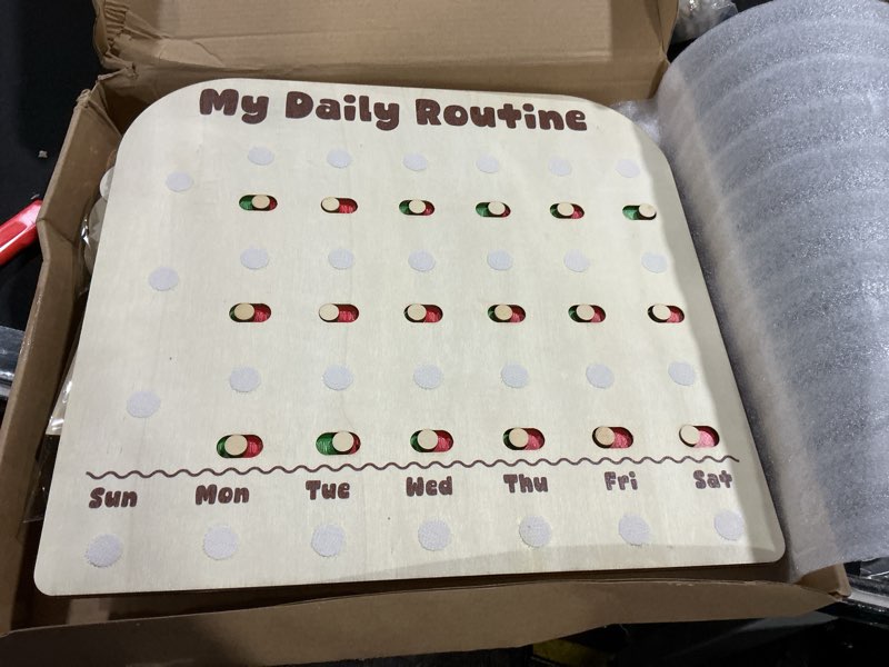 Condition photo showing Good Condition for Wooden Daily Routine with Stars, Chore Chart for Kids, Visual Schedule for Kids, Morning Evening Routine Chart, Preschool Routine Chart, Routine Chart for Kids