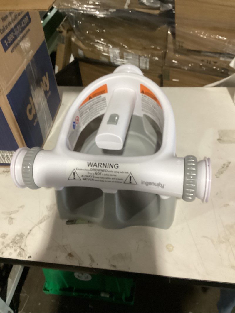 Condition photo showing Good Condition for ingenuity my bath seat for sit-up baby bathing, sure & secure suction cups, astm safety tested & approved, backrest for assisted sitting, easy setup & storage, gray