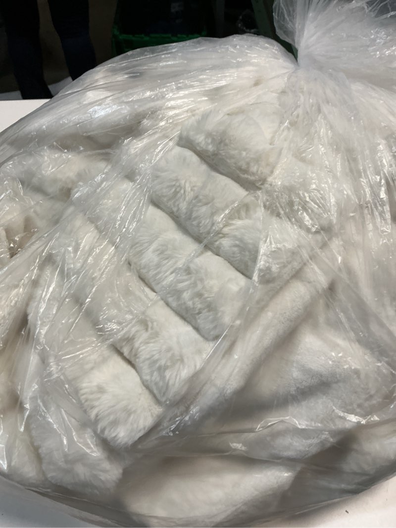 Condition photo showing As Is for Cozy Bliss Faux Fur Throw Blanket for Couch, Fuzzy Soft Plush Thick Bubble Blanket for Sofa Bedroom Living Room, 60 * 80 Inches Cream White Cream White Twin(60" x 80")