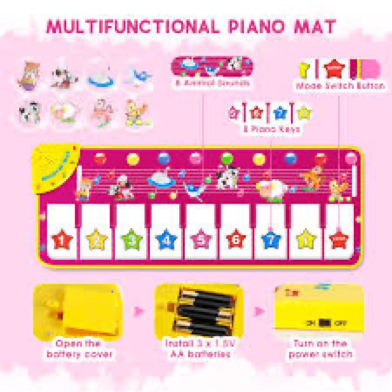 Floor Piano Mat for Toddlers, M SANMERSEN Kids Sensory Educational Dancing Keyboard Musical Mat, Ani