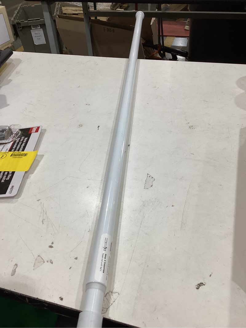 Condition photo showing As Is for shower curtain rod 2 pack white 31-76 inch adjustable tension rod spring tension curtain rod no drilling shower rod bathroom anti-slip rustproof easy install white 31-76 inches 2p