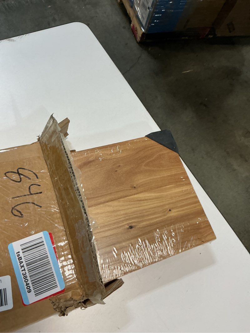 Condition photo showing As Is for 55 Inch Floating Shelves for Wall, Solid Elm Wood Wall Shelf for Home Decor, 8 Inch Deep Floating Shelf for Storage, 55 x 8 Wooden Shelves for Bathroom Living Room Kitchen, Natural Color, Set of 1 Usa-sourced Elm Wood Natural Finish Flat 55"W, Set of 1