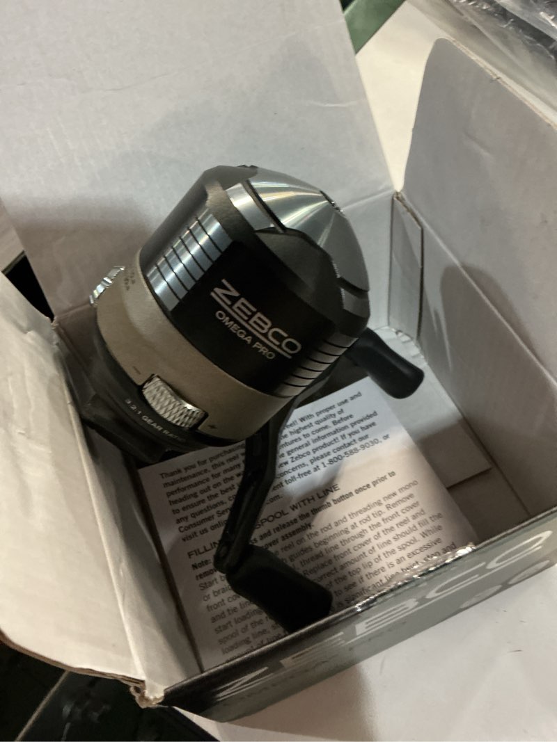 Condition photo showing Good Condition for zebco omega pro spincast fishing reel, dual ceramic pick-up pins, solid-brass pinion gear, glideline ll line retrieval system, pre-spooled, black size 30 reel