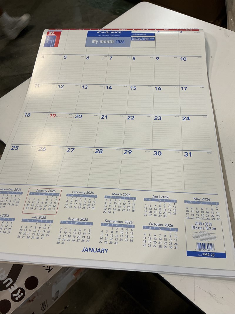 Condition photo showing As Is for at-a-glance 2026 monthly wall calendar large 20 x 30 - monthly wall calendars