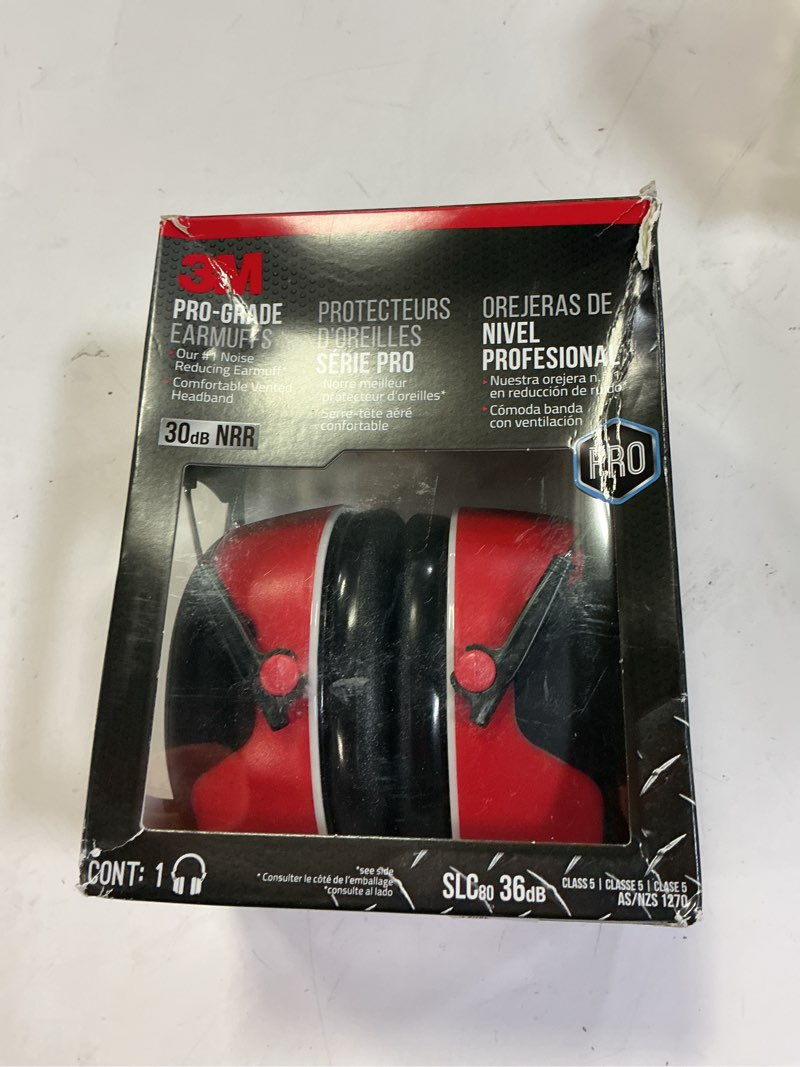 Condition photo showing Good Condition for 3m pro-grade earmuff, noise reduction rating (nrr) 30 db, lightweight & adjustable ear muffs, reduce pressure points for all-day comfort, steel wire headband with rubber overmold design (90565-4dc-ps)