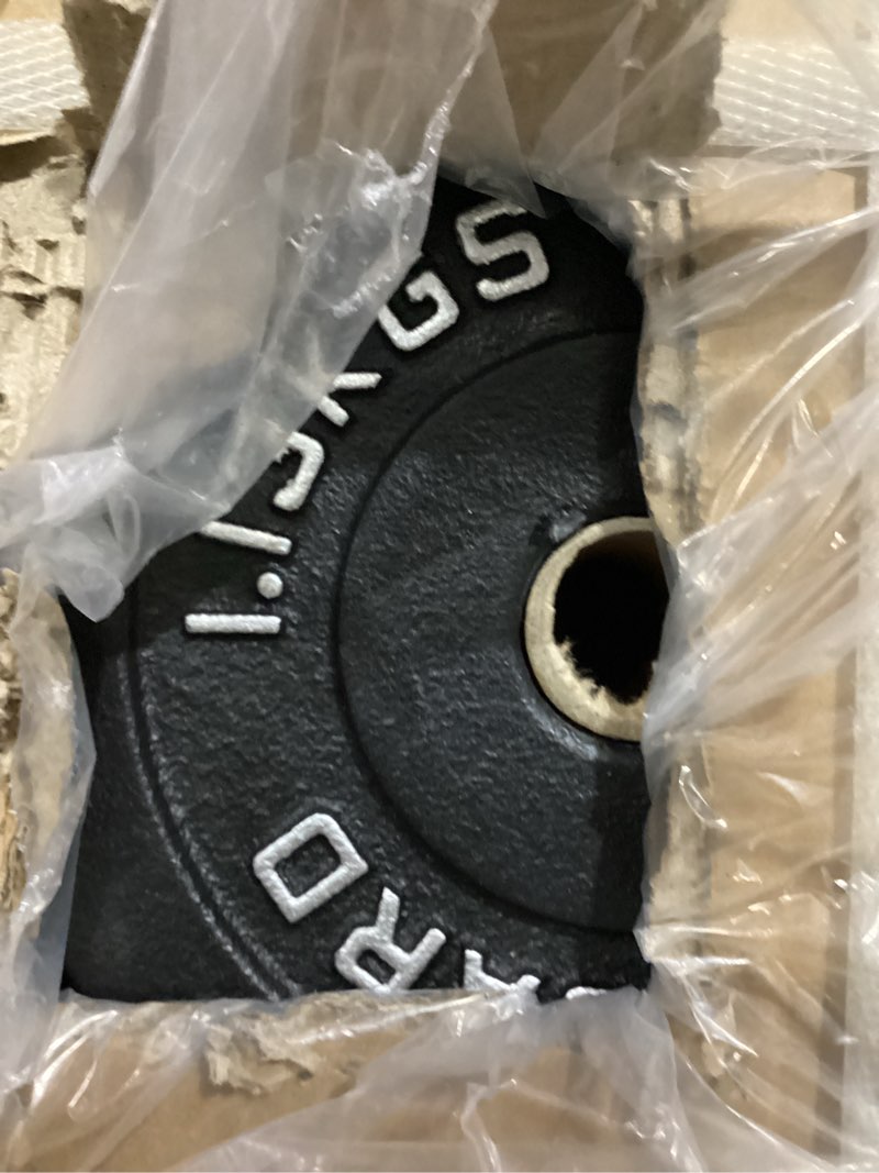 Condition photo showing Good Condition for fitvids cast iron standard weight plates including 5ft standard barbell with star locks, 95-pound set (85 pounds plates + 10 pounds barbell), multiple styles style #1