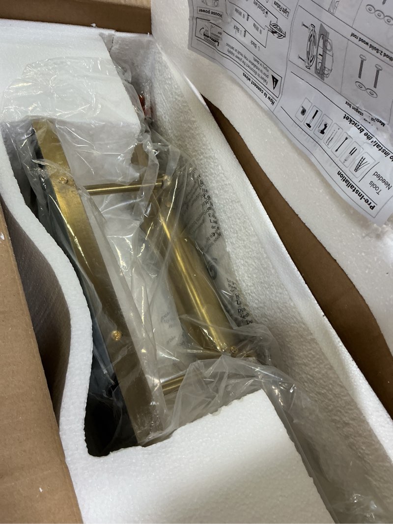 Condition photo showing New/Like New for bels picture lights for wall hardwired, 24 inch gold wall lights for pictures,3-light 2700k,non-dimmable, 270° adjustable swing arm, hardwired wall light for artwork poster portrait library display