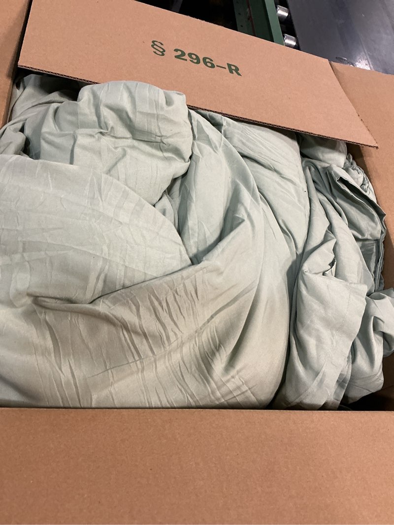 Condition photo showing As Is for Litanika Comforter Set, Lightweight Solid Bedding Comforter Set, Fluffy Down Alternative Bed Set, Sage Green, King Sage Green King