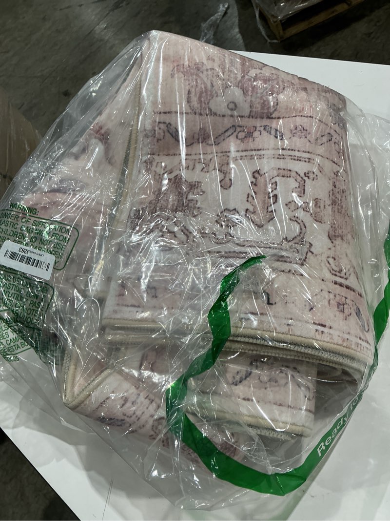 Condition photo showing Good Condition for releany area rugs 5'x7' washable non-slip, floral vintage distress medallion carpet for living room bedroom dining room, pink greypink cute pink 5' x 7' (rectangular)
