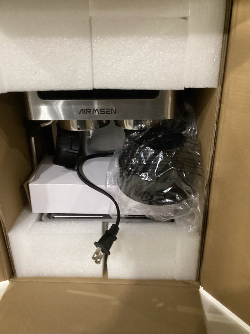 Condition photo showing As Is for AIRMSEN Espresso Machines with Burr Grinder, 20 Bar, Milk Frother Steam Wand, Stainless Steel Coffee Maker for Home - Cappuccino Latte & ??Cold Brew?? Iced Coffee Maker & Americano Not Tested