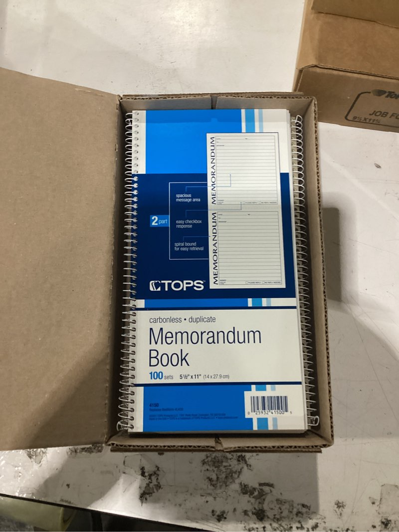 Condition photo showing New/Like New for tops memorandum forms, 2-part carbonless, 2 memos per page, 100 sets (4150)