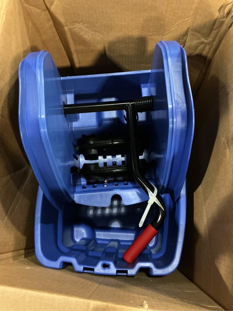 Condition photo showing New/Like New for rubbermaid commercial wavebrake 2.0 35 qt down-press mop bucket and wringer, blue, heavy duty mopping/cleaning for professional/janitorial use
