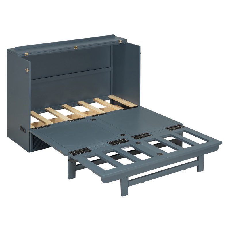 ((incomplete box 2 of 2))full size murphy bed with large storage drawer, usb ports & power outlets – space saving gray wall bed